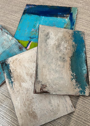 Blue green textured abstract artworks