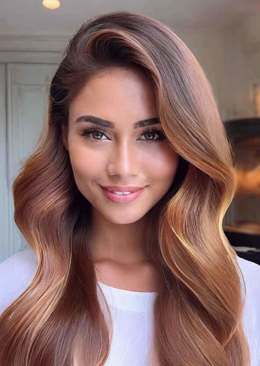 a woman with long colorful hair and a white shirt