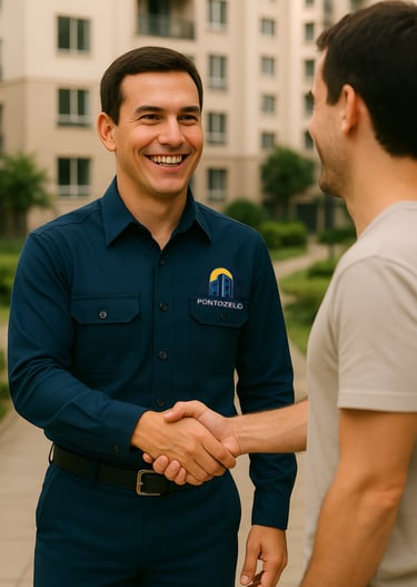 porteiro cumprimentando um morador , cordialmente.
