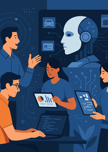 Team working on web, app development, and digital marketing with AI tools