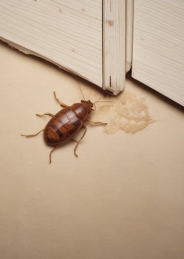 A group of small red and black insects, likely firebugs, are crawling on a bed of vibrant green moss. The background is softly blurred, creating a serene, natural ambiance.