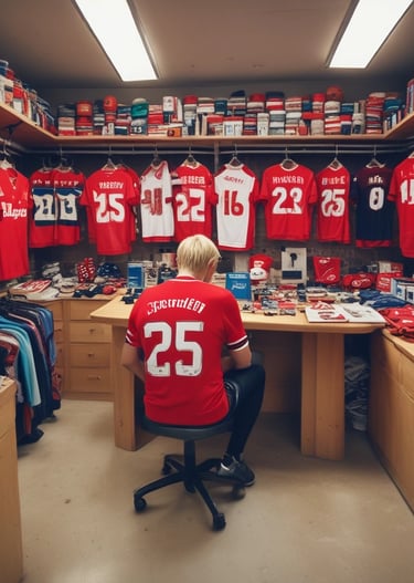 An image of a skilled artisan working on a soccer shirt, showcasing the meticulous repair process.