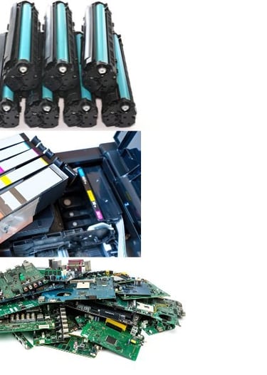 a bunch of different types of printer cartridges and spare parts
