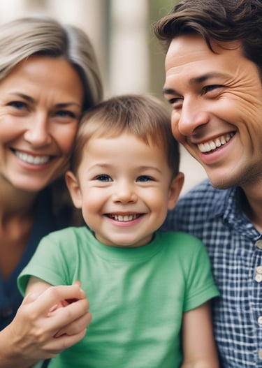 A healthcare professional uses a stethoscope to examine a child. The child has blonde hair and is wearing a white shirt, which is lifted to allow for the examination. The hands of the healthcare worker are visible, showing polished nails.