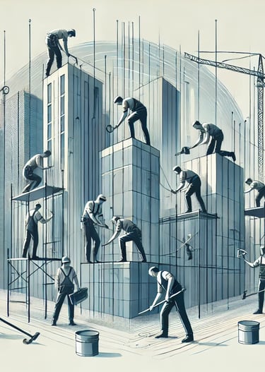 a group of men working on a building
