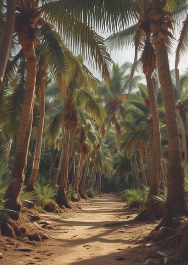 A scenic view of coconut plantations in Indragiri Hilir, Riau.