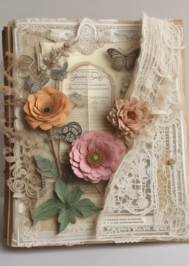 journal with lace and flowers on the cover