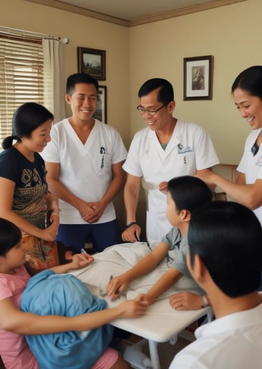 A family receiving healthcare services together.