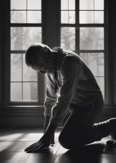 silhouette of kneeling man