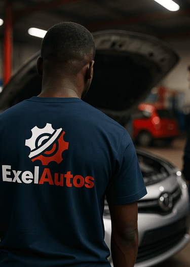 Mécanicien ExelAutos inspectant un moteur de voiture dans l’atelier auto à Vincennes