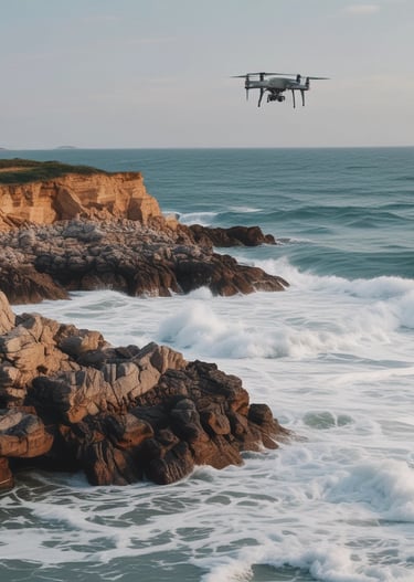 A drone capturing a sweeping aerial view of the English countryside at sunset.