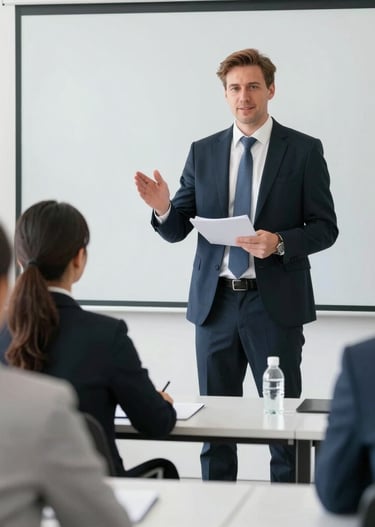 A training session in progress with engaged employees learning about workplace best practices.