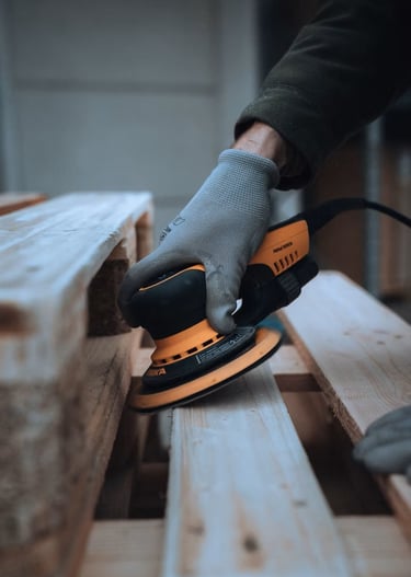 woodworking tools and project on workshop bench