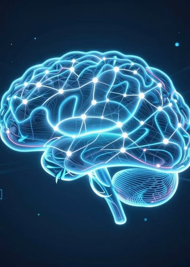 Close-up of a digital brain with interconnected neurons glowing in a cosmic space setting.