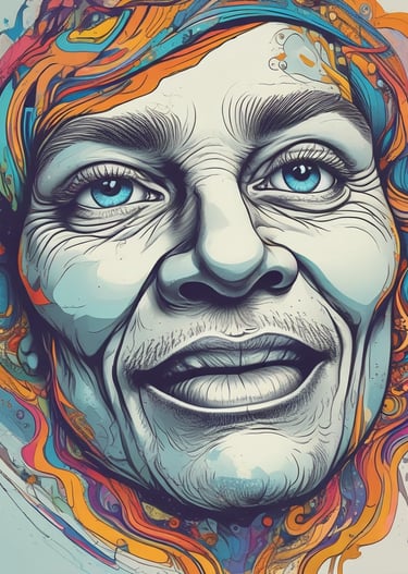 Close-up of a designer’s hand working on a tablet with bright pink and yellow gradients.