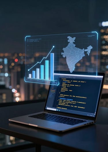 Close-up of hands coding on a laptop with lines of SEO strategy visible on screen.
