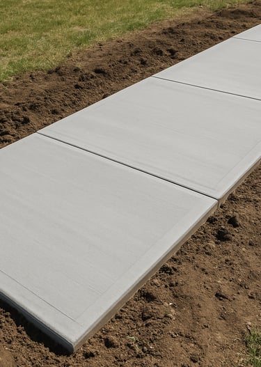 Close-up of smooth, freshly poured concrete driveway with clean lines and modern finish.