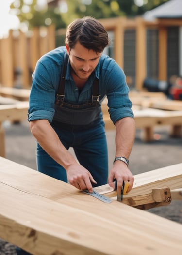 Close-up of a craftsman’s hands fitting a window frame with precision.