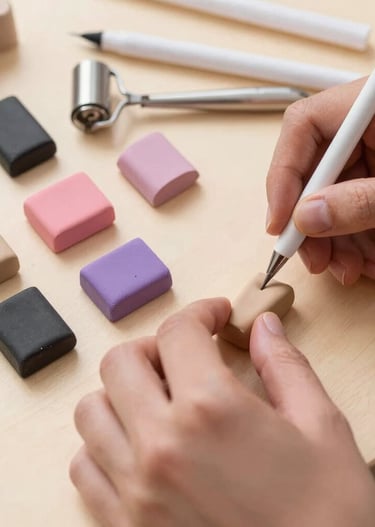 Artisan carefully shaping a polymer clay bracelet in a cozy, feminine workspace.