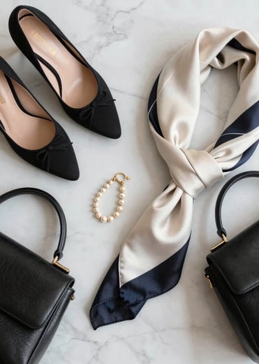Velune Paris luxury women's fashion collection heels, jewelry, scarf and handbag