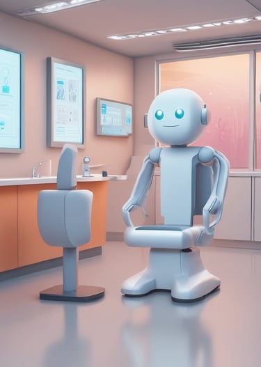 Close-up of a chatbot interface on a tablet in a modern dental office setting.