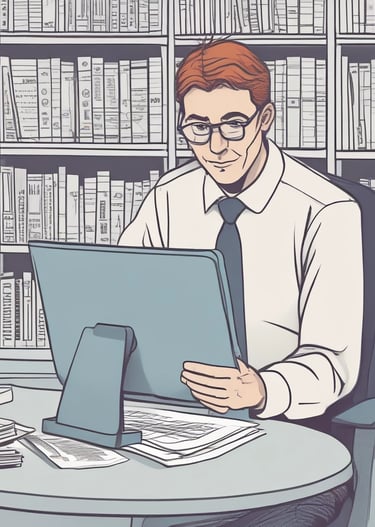 A person is sitting on the floor surrounded by tax forms and documents, holding a piece of paper in one hand. There is a smartphone with a calculator app open, and a pen placed on one of the documents.