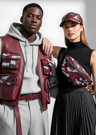 Contemporary photo of an interracial male and female couple in studio  wearing premium clean fashion