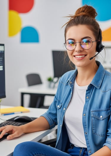 a woman in a headset in BPO Tijuana Smiling 