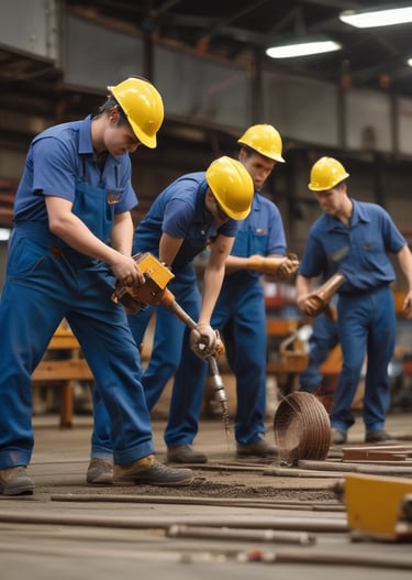 Workers collaborating on a construction project.