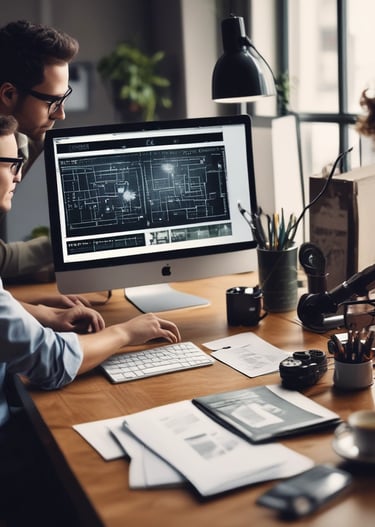 A large advertisement painted on the side of a building promotes painting your property regularly to save money, showing a rustic house silhouette. To the left, a construction site with a demolition crane indicates possible urban development. Shipping containers and a rooftop are visible, suggesting an industrial area.