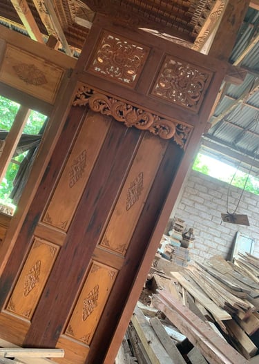 Handcrafted Joglo teak structure built with precision using antique reclaimed wood for luxury architectural projects