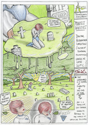 cartoon of futuristic young woman in a cemetery