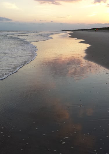 a walkalong a beach at sunset
