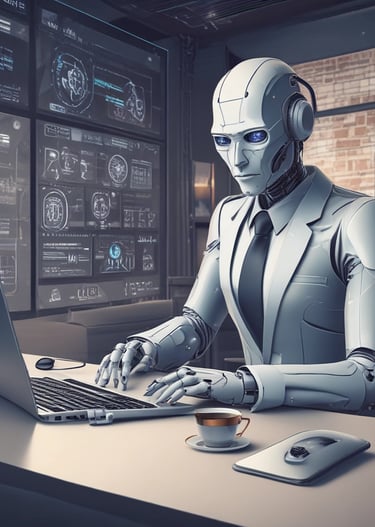 A hand is holding a smartphone displaying a website with the header 'LE SOLUZIONI'. The smartphone screen shows a section with an image of a person and text underneath. The background is a wooden table surface.