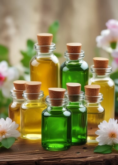 An array of premium massage oils displayed attractively.