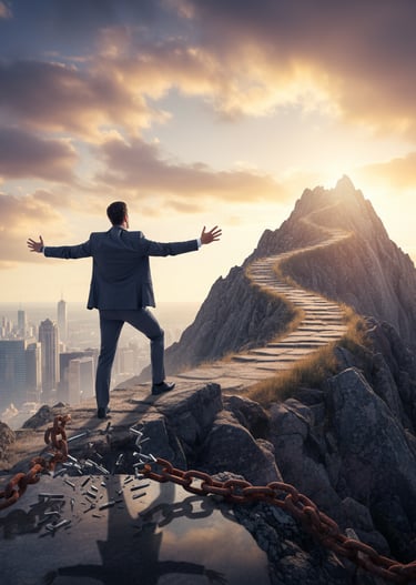 A business professional who has broken free of their limiting beliefs to climb higher.