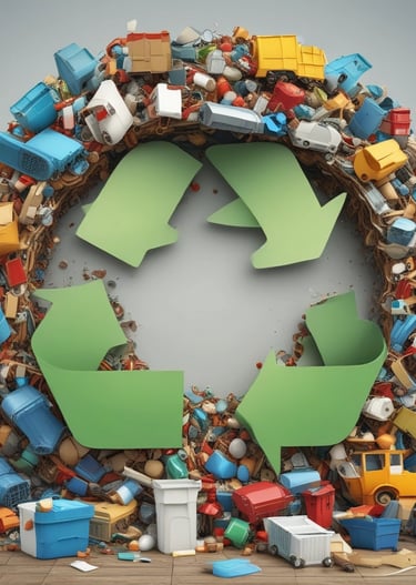 A person is pushing a large green waste bin with 'businesswaste.co.uk' and a phone number printed on the side. The bin has four wheels and is positioned in a dimly lit space with a wall of cinder blocks in the background.