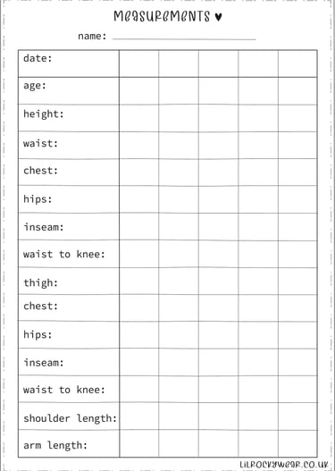Free Measurement Chart to download and print