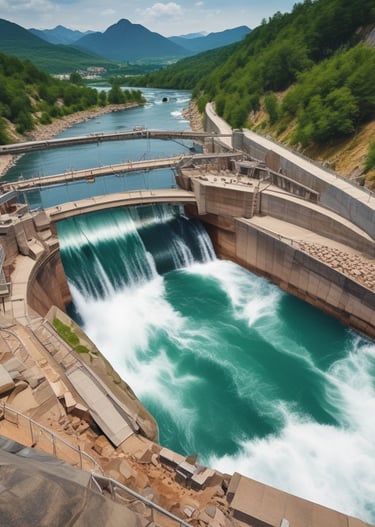 a large dam with water coming out of it