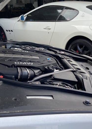 a car with a engine in the engine bay