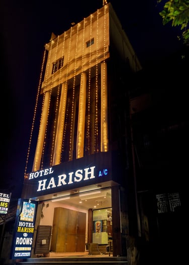 Front view of Hotel Harish in Rameswaram near the temple