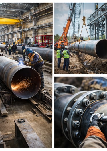 Vamzdynų spoolų gamyba ir suvirinimas gamybinėje bazėje.