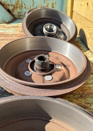 freshly machined Studebaker drums