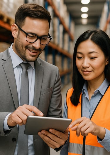 Strategic consultant exchanging with team