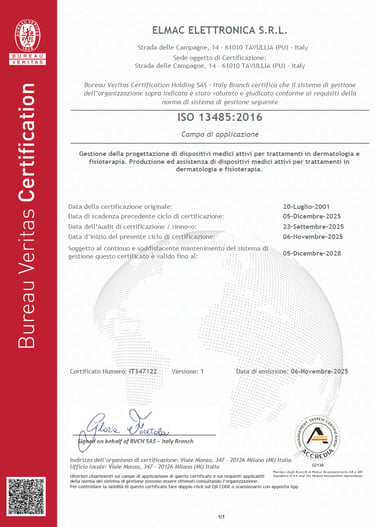 Certificazione ISO 13485 per progettazione e produzione di dispositivi elettronici medicali