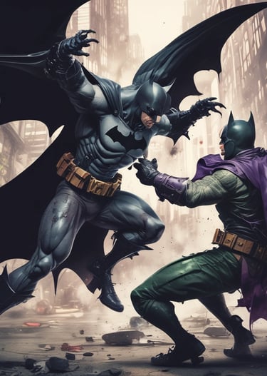 A cozy desk setup with anime figures and comic books scattered around, warm lighting.