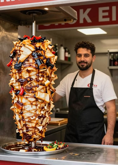 Close-up of sizzling köfte on the grill with smoke rising.