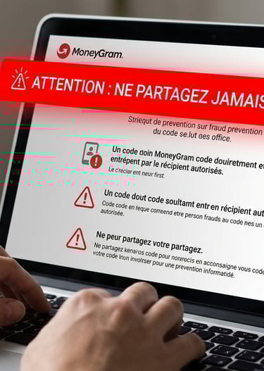Avertissement visuel contre la fraude : ne partagez jamais votre numéro de transaction avec un tiers