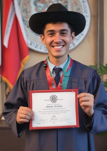 An adult student receiving their official certification with a proud smile.