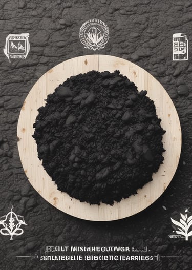 Farmers applying biochar to the soil in a sunny rural setting.